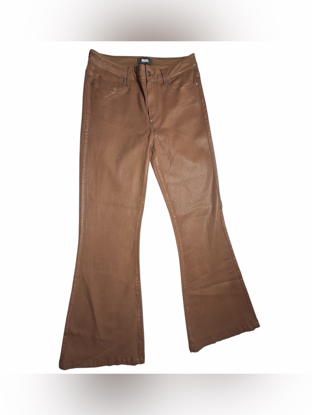 Paige Jeans Womens 30x32 Cognac Genevieve Luxe Coating High Rise Flare Stretch